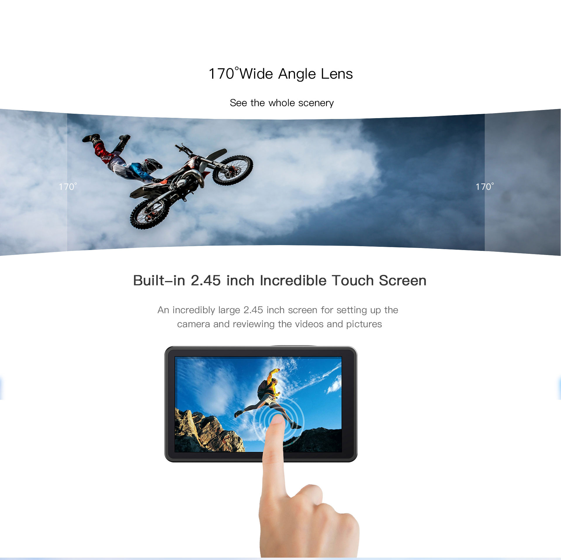 B1KS+ HiSilicon 4K Action Camera 170° Angle View