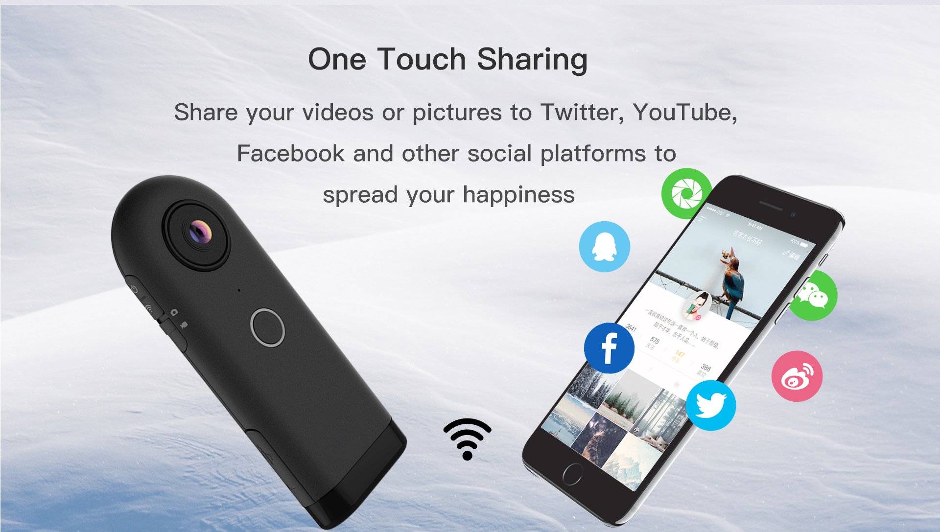 TB404 Panorama Action Camera One Touch Sharing